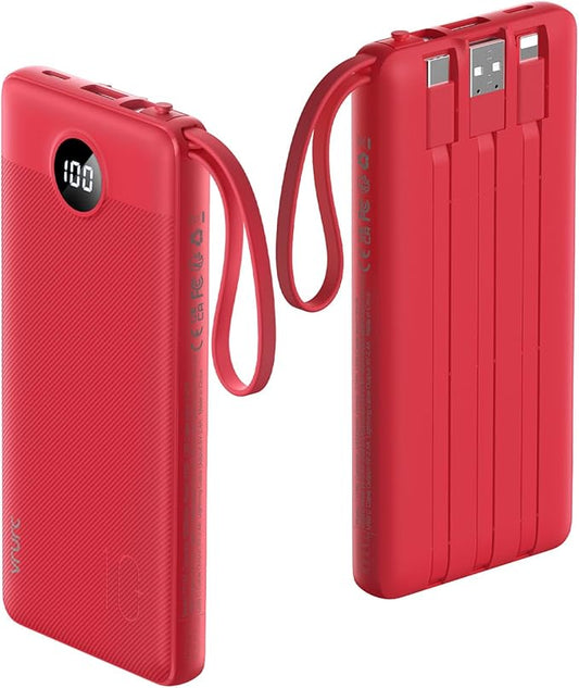 VRURC Portable Charger, 10000mAh Power Bank Built in Cables by Home