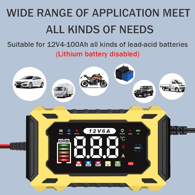 6-Amp 12V Smart Car Battery Charger, Battery Maintainer Trickle Charger - Image 3