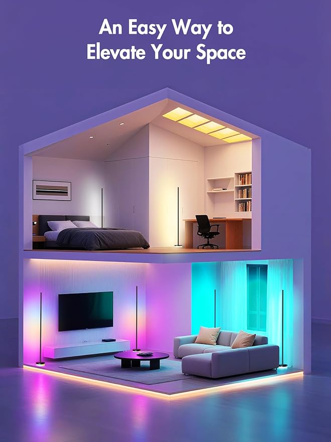 OIYN Corner Floor Lamp 2 Pack, RGBICW LED Corner Lamp - Image 7