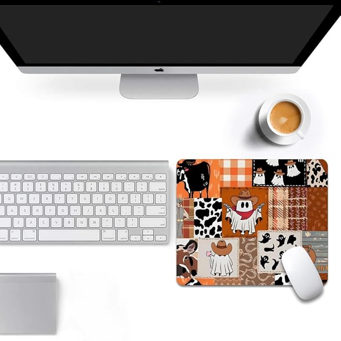 Ghost Cowboy Patchwork Halloween Square Mouse pad, Waterproof, Anti Slip Rubber - Image 6