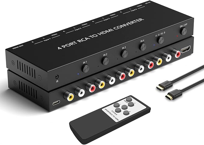Azduou 4 AV to HDMI, 1080P/720P 4 Way RCA Composite CVBS AV Switch to HDMI by Azduou