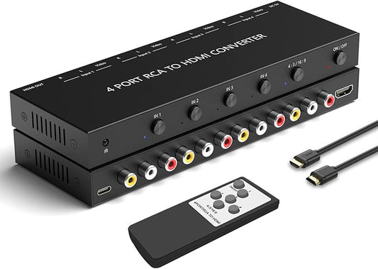 Azduou 4 AV to HDMI, 1080P/720P 4 Way RCA Composite CVBS AV Switch to HDMI by Azduou