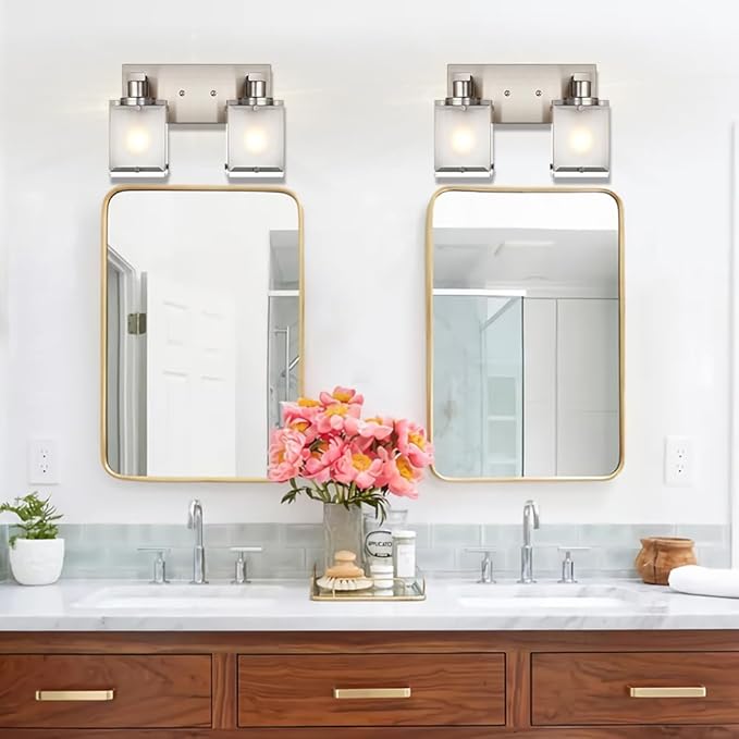 WINSHEN 2-Lights Wall Sconce Lighting, Brushed Nickel Bathroom Vanity Light - Image 6