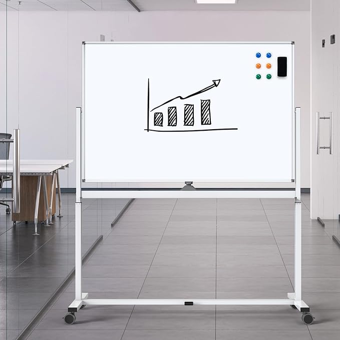White Board on Wheels, 48 x 32 Inches Height-Adjustable Large Rolling Whiteboard - Image 7