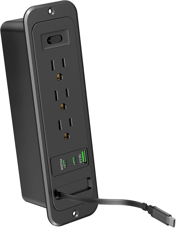 Recessed Power Strip with Retractable USB C Cable, 2 PD 20W USB C, Flush Mount - Image 9