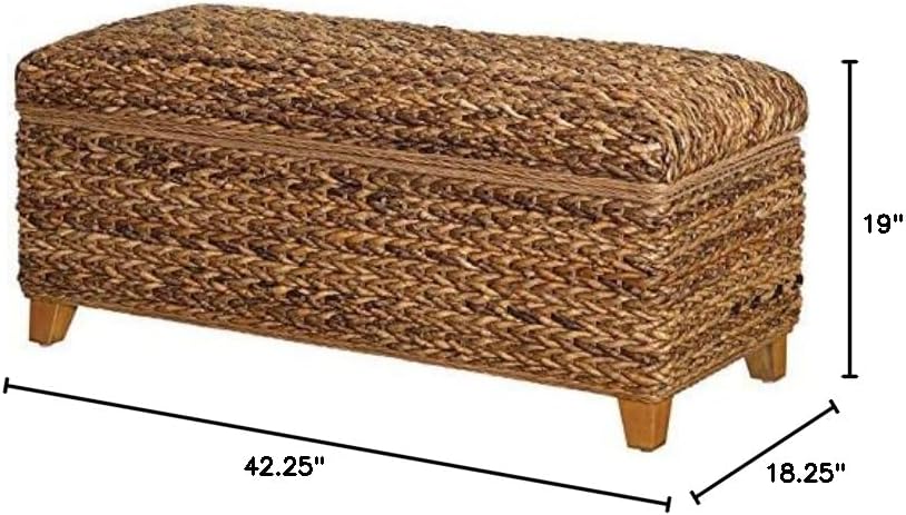 bowery hill woven banana leaf bedroom bench, amber, close-up detail
