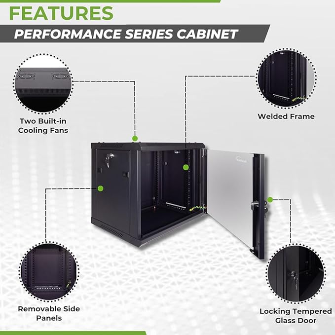 NavePoint 9U Server Cabinet Wall Mount Rack Enclosure Includes 2 Fans, Locking - Image 2