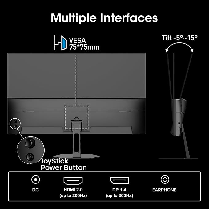 Amzfast 24 Inch Gaming Monitor 180Hz 200Hz FHD 1080p Computer Monitor, 1ms - Image 8