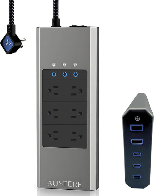 Austere V Series Surge Protector Power Strip, 6 Wide Outlet, 3 USB C & 2 USB A by Austere