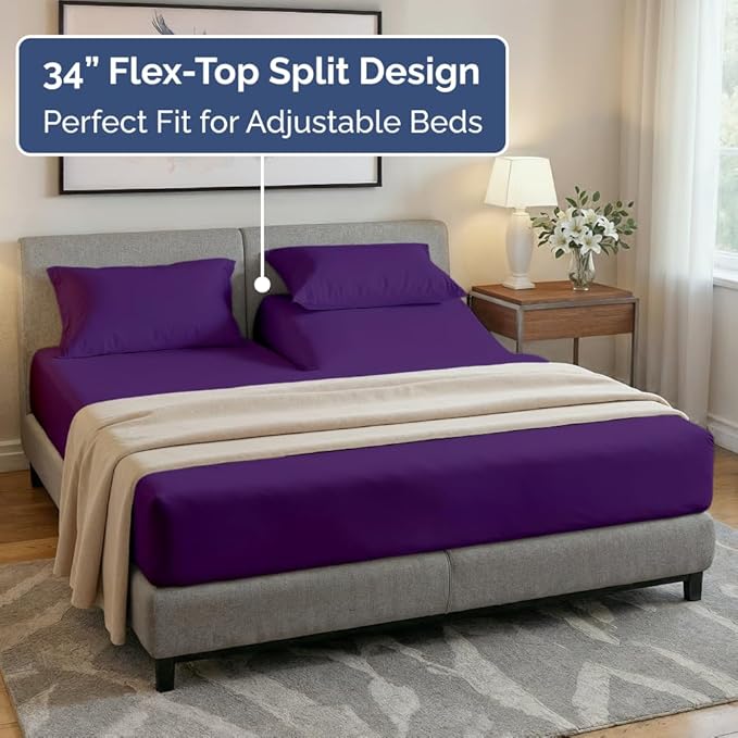 Split Head King Sheet Set – 4 Piece Flex Split Top King Sheets - Image 4