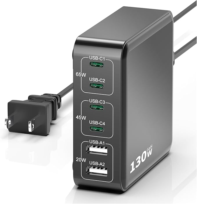 MSTJRY Charging Station for Multiple Devices : 130W 6 Port GaN Fast USB C by MSTJRY