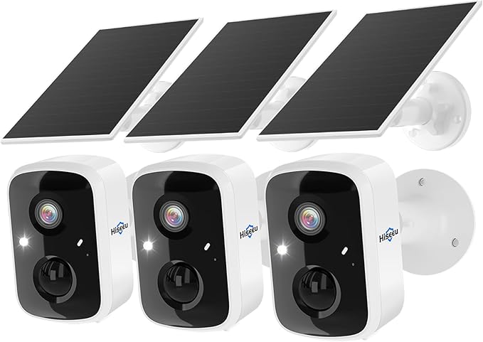 Hiseeu Solar Camera Security Outdoor, 3 Pack 100% Wireless 3K 4MP Surveillance by Hiseeu