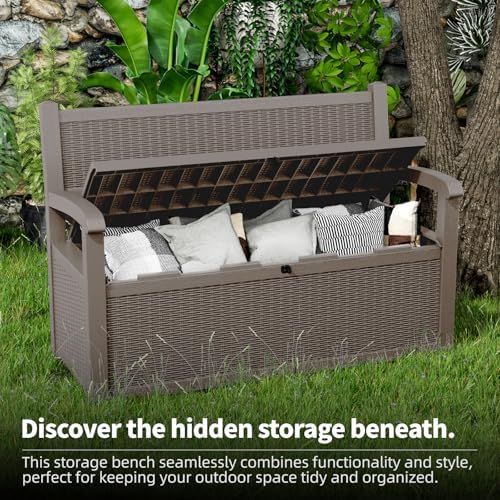 patiozen 80 gallon outdoor storage bench deck box showing dimensions