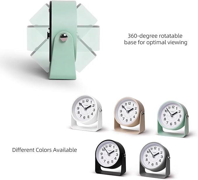 TIMESS Analog Alarm Clock, Silent Non-Ticking Quartz Movement, Battery-Operated - Image 4