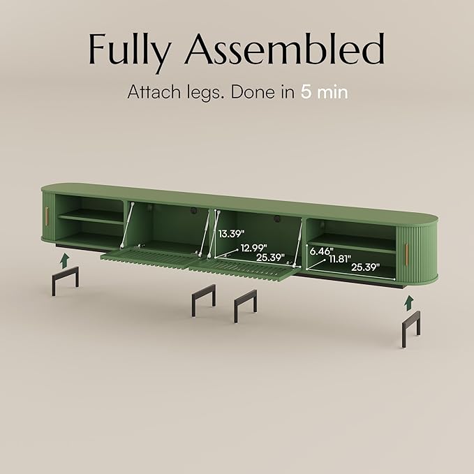 POVISON Fully-Assembled Modern Green TV Stand - Image 3
