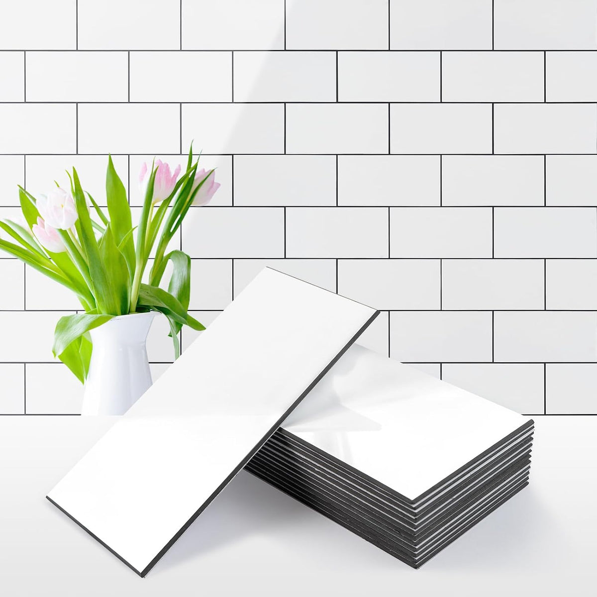 Vamos Tile 100-Piece Glossy Pure White Peel and Stick Backsplash Tile, Stick on