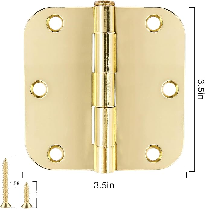 3 Pack Rounded Door Hinges 3-1/2" x 3.5 inch, 5/8 Radius, Polished Brass 3 ½ - Image 4