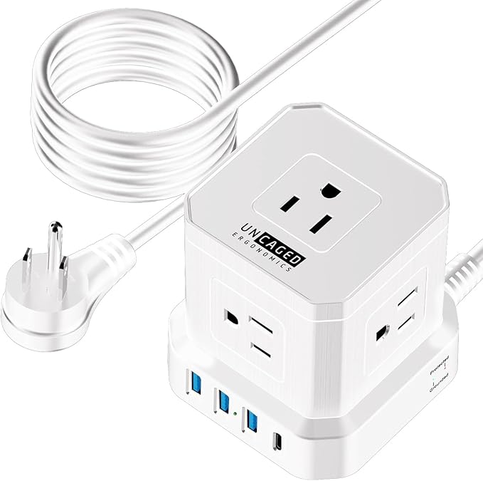 Uncaged Ergonomics Cube Power Strips w/Surge Protection, 10ft Extension Cord by UncagedErgonomics