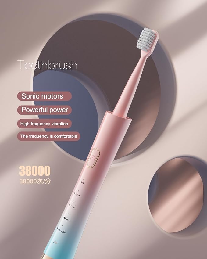 AJELU Pink & Blue Gradient Rechargeable Sonic Electric Toothbrush - Image 8