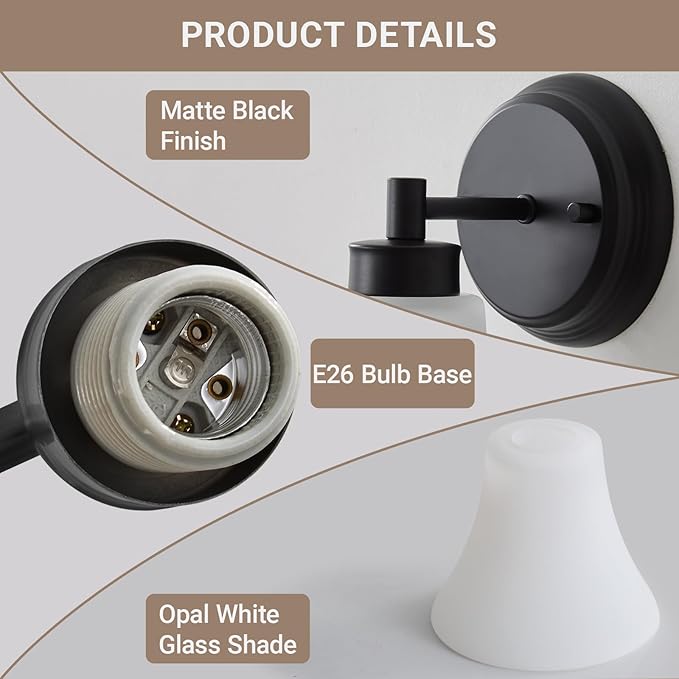 LOUSACE 2 Pack 1-Light Bathroom Vanity Lights Black Vintage Bathroom Lighting - Image 4