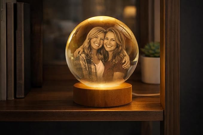 Herihues Personalized 3D Photo Crystal Ball, Custom Engraved Picture Lamp - Image 6