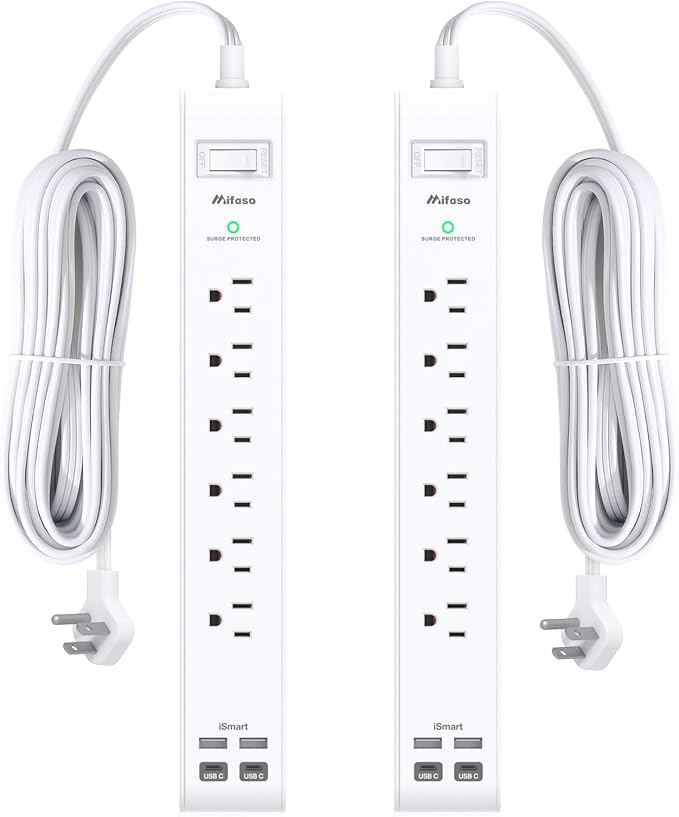 2 Pack Power Strip Surge Protector, Flat Plug Extension Cord by Mifaso