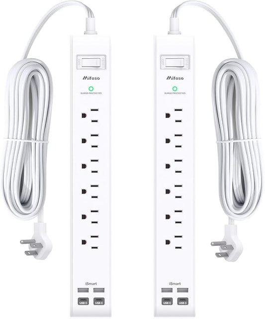 2 Pack Power Strip Surge Protector, Flat Plug Extension Cord by Mifaso