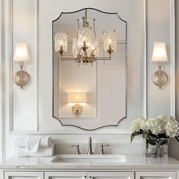 ANDY STAR Chrome Bathroom Mirror, 24x40 Inch Polished Silver Scalloped Mirror by ANDYSTAR