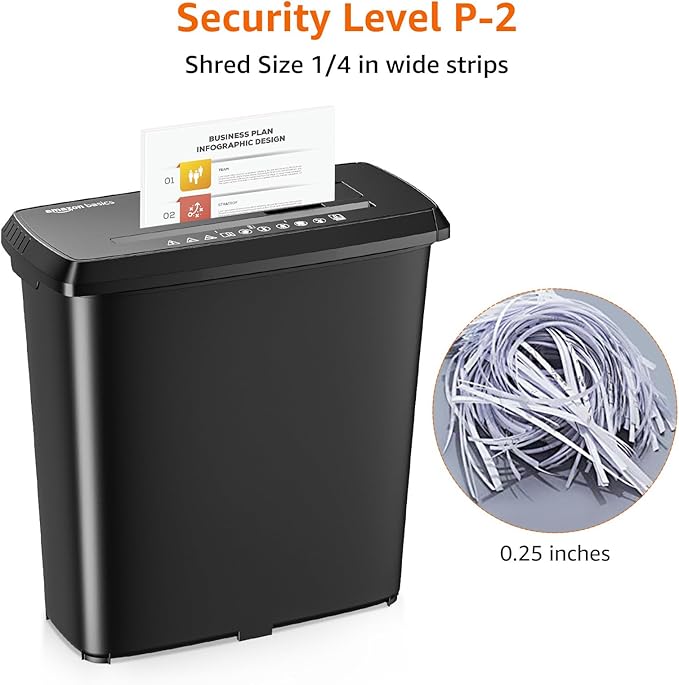 Amazon Basics Paper Shredder for Home and Office, 8-Sheet Strip Cut, CD/ Credit - Image 3