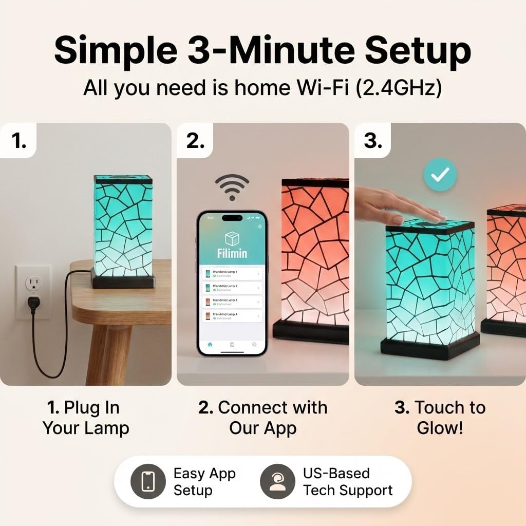 Friendship Lamp Long Distance WiFi Touch Light with Instant Sync, Easy Setup, No Subscription Required, Color-Changing LED Gift for Family, Friends & Loved Ones - 2 Sets