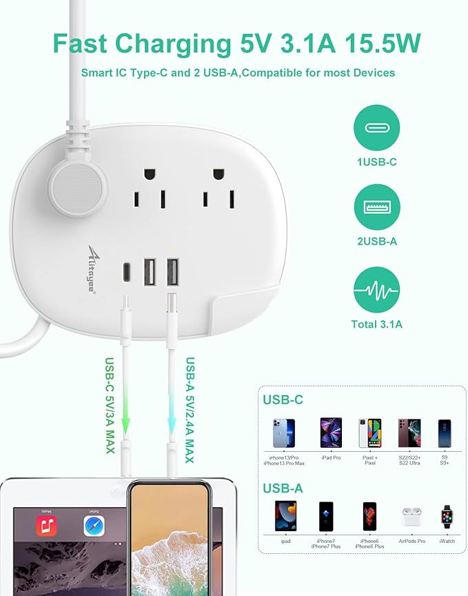 Alitayee USB C Travel Power Strip, Portable Power Strip - Image 2