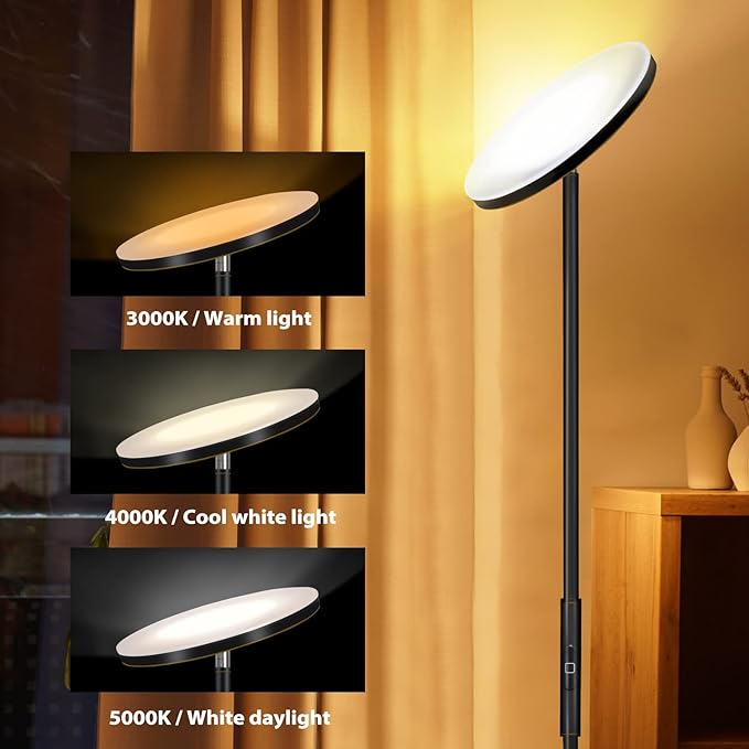 JOOFO Floor Lamp, 30W/2400LM Sky LED Modern Torchiere 3 Color Temperatures - Image 5