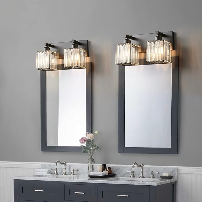 FDPBY Modern Bathroom Vanity Light 2-Lights Black Crystal Bathroom Wall Light - Image 4