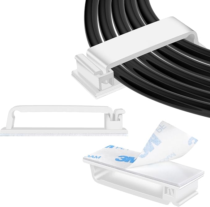 XHF 40 PCS Self Adhesive Cable Clips White, Wire Clips Cable Management Wire by XHF