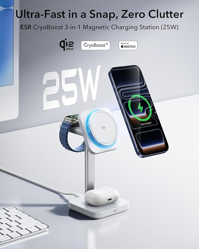 ESR for 3 in 1 Charging Station, Qi2.2 Certified 25W MagSafe Charger Stand - Image 2