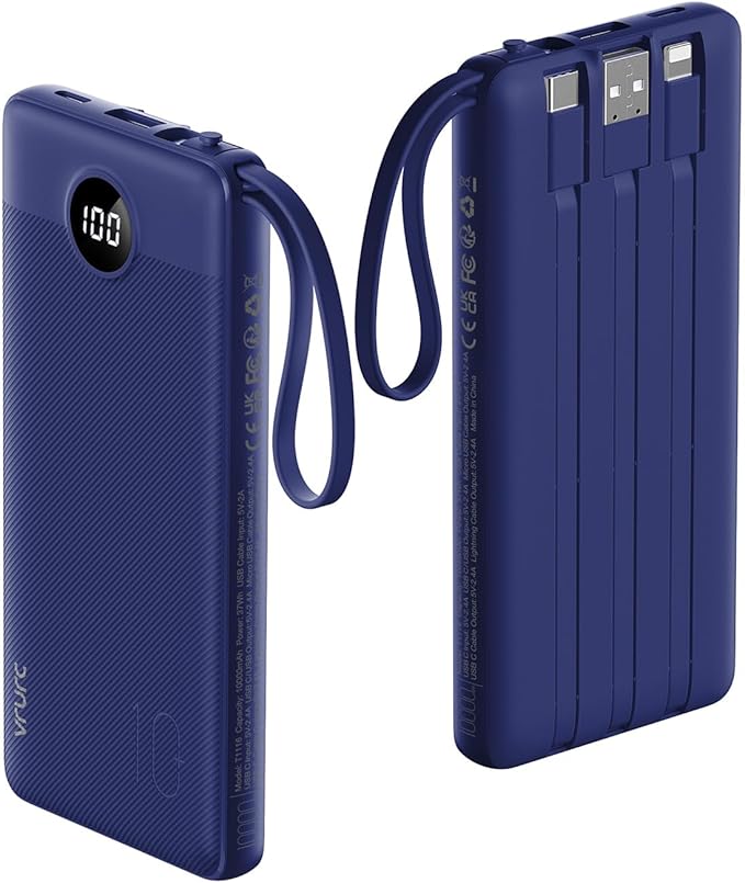 VRURC Portable Charger for iPhone, USB C Power Bank 10000mAh, Slim Travel by Home