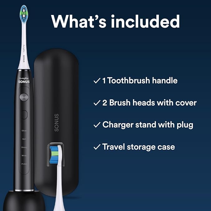 AURAGLOW Sonus Electric Toothbrush, 5 Cleaning Modes, 2 Brush Heads & Travel - Image 5