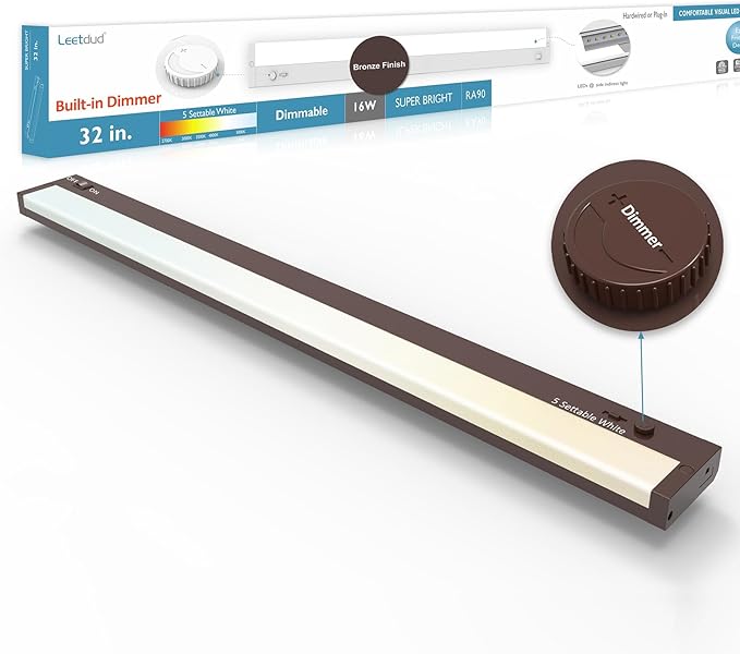 Leetdud Under Cabinet Lighting Plug in or Hardwired Built-in Dimmer, 32 Inch 16W by Leetdud