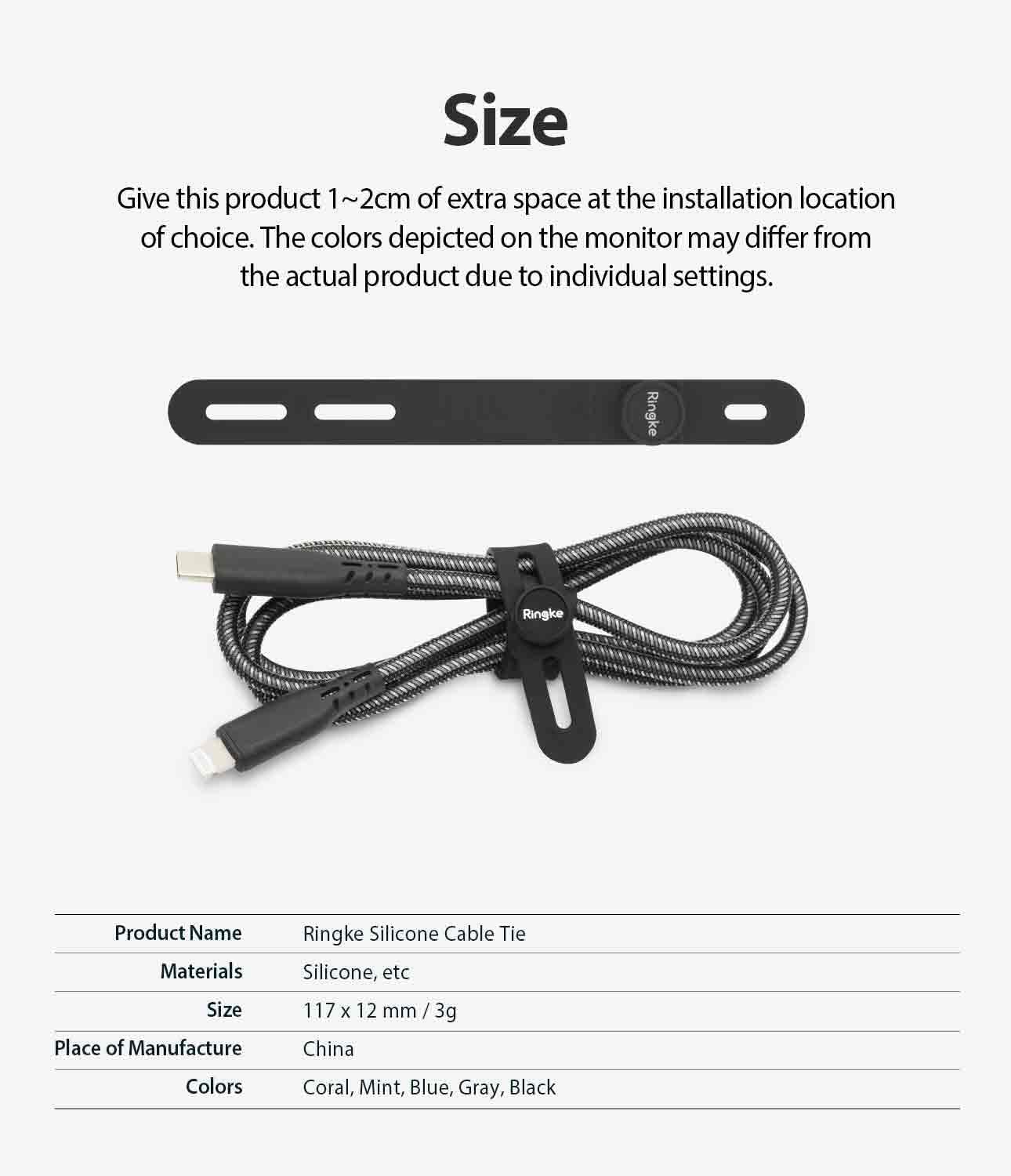 Ringke Silicone Cable Ties [Reusable Cable Management] Flexible Cord Organizer, Adjustable Length Long-lasting Durable Cable Clips - 15 Pack