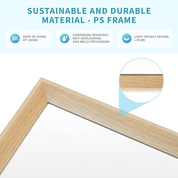 Oak Wood Effect Framed Wall Mirror, 20x30 Rectangle Mirror, Anti-desilvering - Image 5