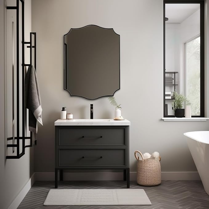 ANDY STAR Matte Black Bathroom Mirror, 24x32 Inch Scalloped Mirror - Image 6