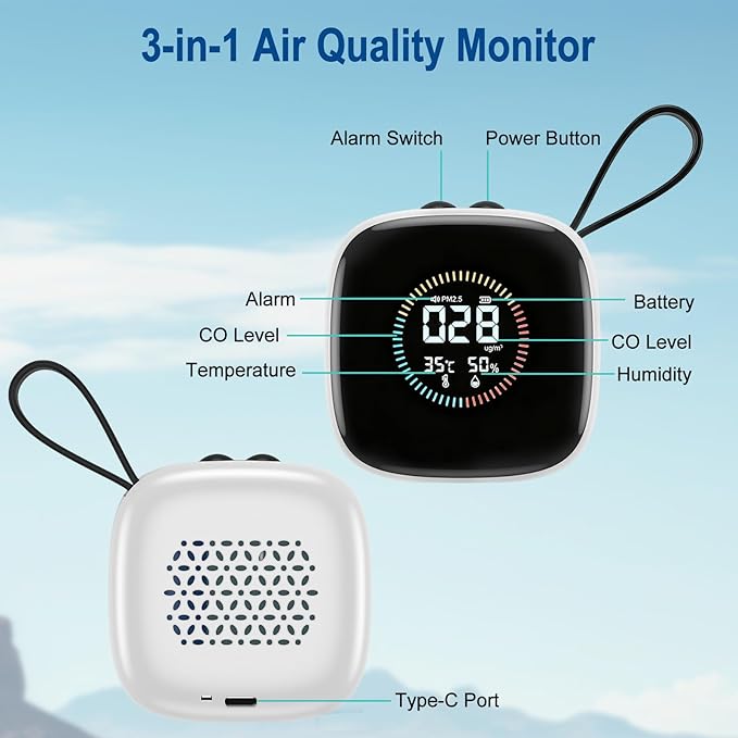 Portable Carbon Monoxide Detector, 3-in-1 Rechargeable Co Monoxide Detector - Image 2