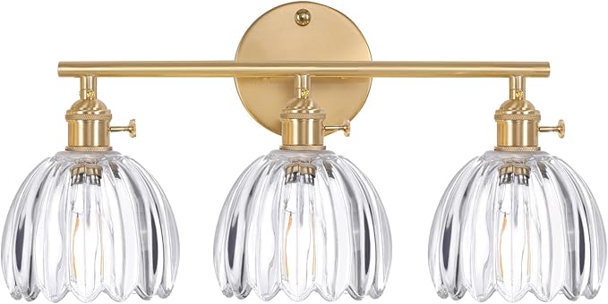 Shenmoyl Bathroom Light Fixtures, 3-Light Brass Vanity Wall Light Over Mirror by Shenmoyl