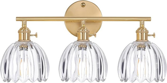 Shenmoyl Bathroom Light Fixtures, 3-Light Brass Vanity Wall Light Over Mirror by Shenmoyl