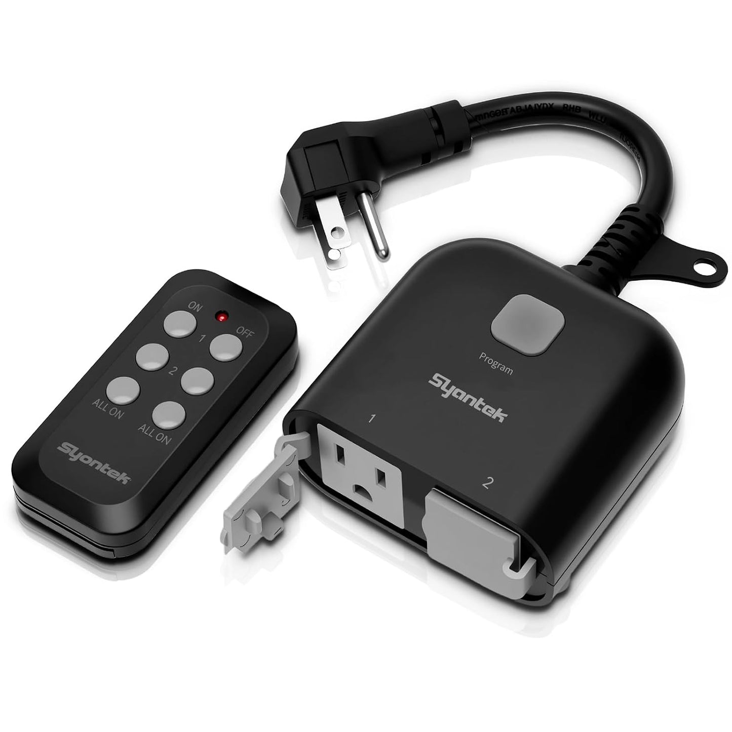 Outdoor Wireless Remote Control Outlet Indoor 2-in-1 Outlet Switch Weatherproof Power Strip Heavy Duty Energy Plug, 15A, Dual 3-Prong, 100FT, Multi-Device, FCC Listed