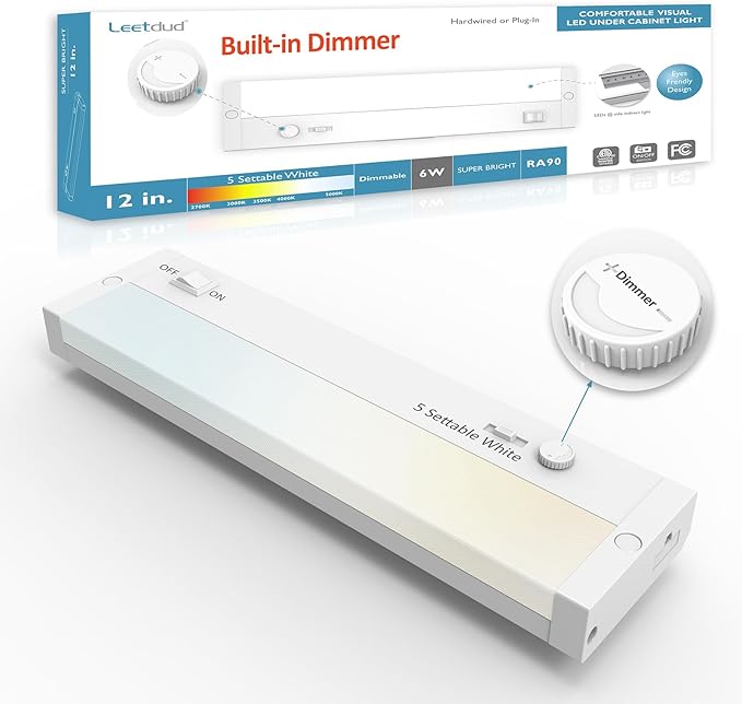 Leetdud Under Cabinet Lighting Plug in or Hardwired Built-in Dimmer, 12 Inch 6W by Leetdud