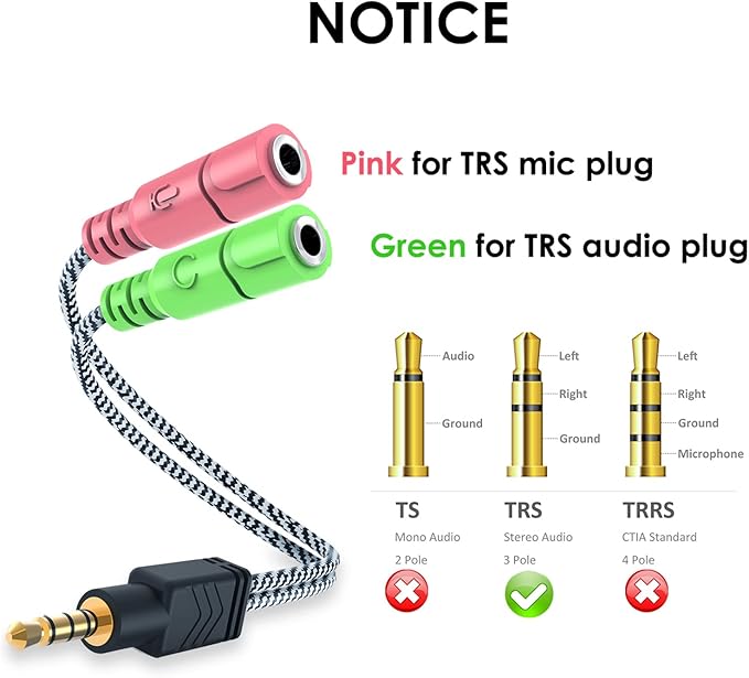 MillSO Headphone Mic Splitter 3.5mm Headset Adapter 2 TRS Female to TRRS Male - Image 4