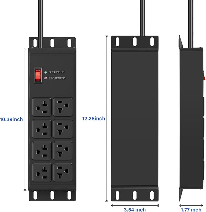 CCCEI Black Heavy Duty Power Strip Surge Protector 20 AMP, 8 Outlets 12 Gauge - Image 6