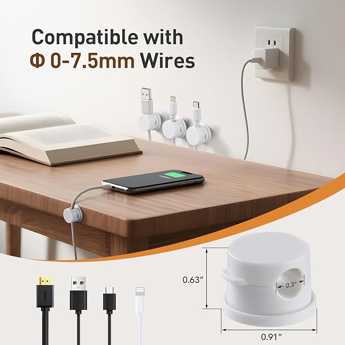 AGPTEK 8 Pack Magnetic Cable Clips, Upgraded 360° Rotatable Cord Holder Clips - Image 4