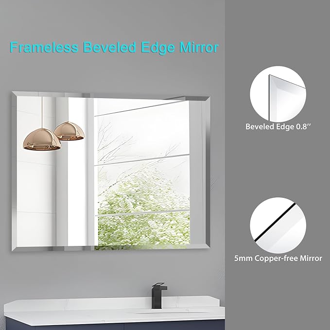 Beveled Mirror, Rectangular Beveled Edge Bathroom Vanity Mirror, Upgraded - Image 2
